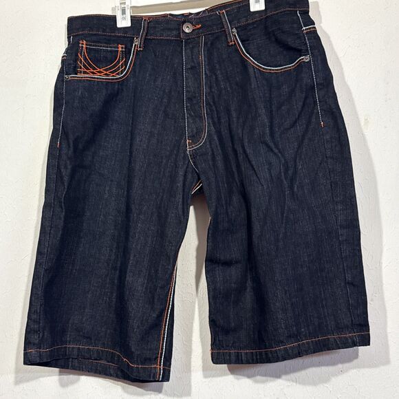 Evolution In Design Blue Embroidered Jeans  Shorts Baggy Skater Y2K Men's 38x14 - Picture 1 of 7